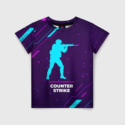 Детская футболка Символ Counter Strike в неоновых цветах на темном / 3D-принт – фото 1