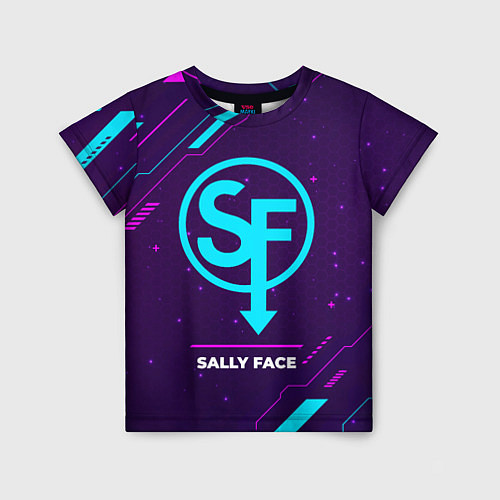 Детская футболка Символ Sally Face в неоновых цветах на темном фоне / 3D-принт – фото 1