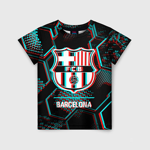 Детская футболка Barcelona FC в стиле Glitch на темном фоне / 3D-принт – фото 1