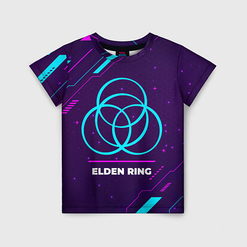 Детская футболка Символ Elden Ring в неоновых цветах на темном фоне / 3D-принт – фото 1