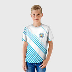 Футболка детская Манчестер сити голубые полоски, цвет: 3D-принт — фото 2