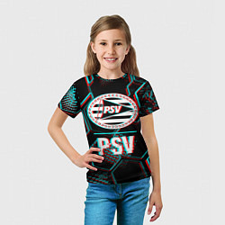 Футболка детская PSV FC в стиле Glitch на темном фоне, цвет: 3D-принт — фото 2