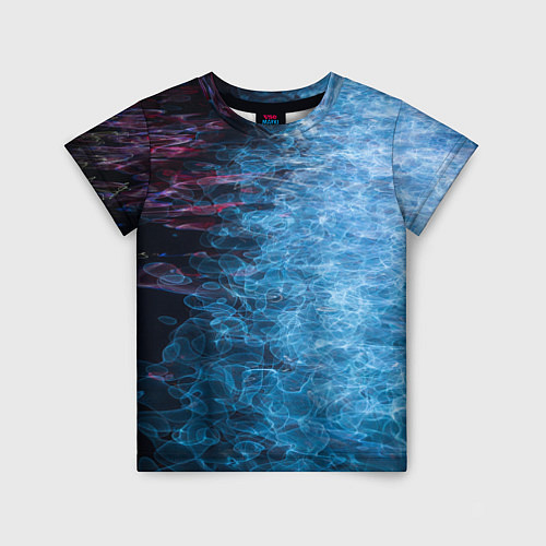 Детская футболка Неоновые волны на воде - Синий / 3D-принт – фото 1