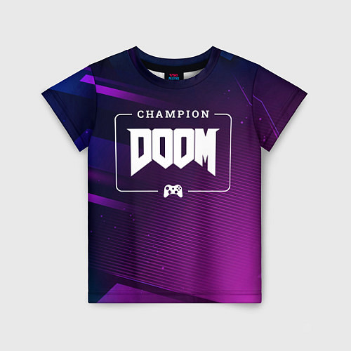 Детская футболка Doom Gaming Champion: рамка с лого и джойстиком на / 3D-принт – фото 1