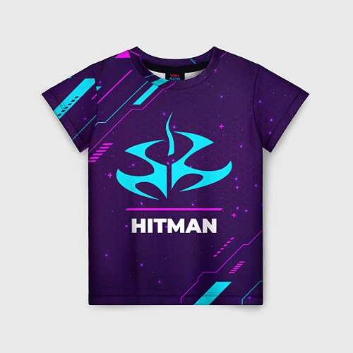 Детская футболка Символ Hitman в неоновых цветах на темном фоне / 3D-принт – фото 1