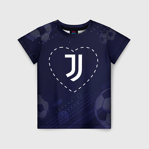 Детская футболка Лого Juventus в сердечке на фоне мячей / 3D-принт – фото 1