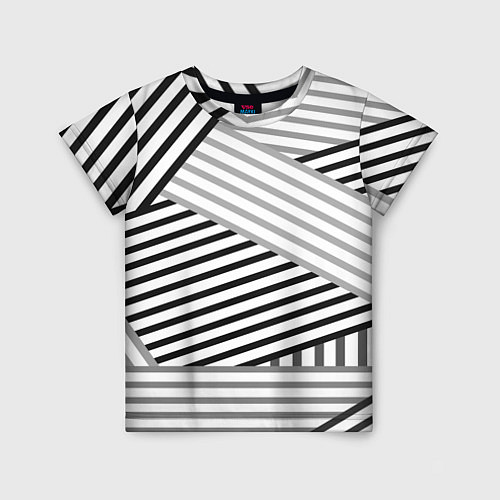 Детская футболка Полосатый узор в черно-белых цветах / 3D-принт – фото 1