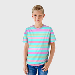 Футболка детская Pink turquoise stripes horizontal Полосатый узор, цвет: 3D-принт — фото 2