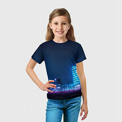 Футболка детская Неоновый ночной город - Светло-синий, цвет: 3D-принт — фото 2