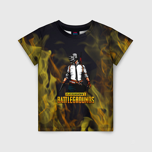 Детская футболка PlayerUnknowns Battlegrounds жёлтое пламя / 3D-принт – фото 1