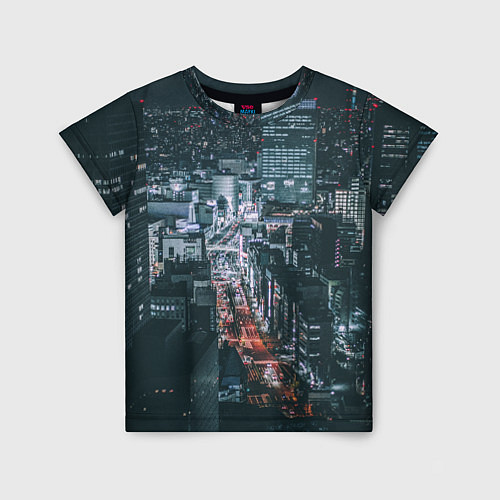 Детская футболка Ночные улицы города с высоты - Белый / 3D-принт – фото 1