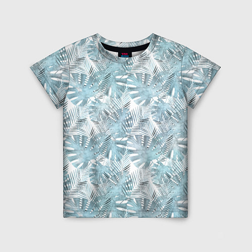 Детская футболка Голубые листья пальмы на белом / 3D-принт – фото 1