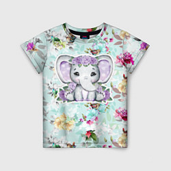 Детская футболка Милая слониха в цветах