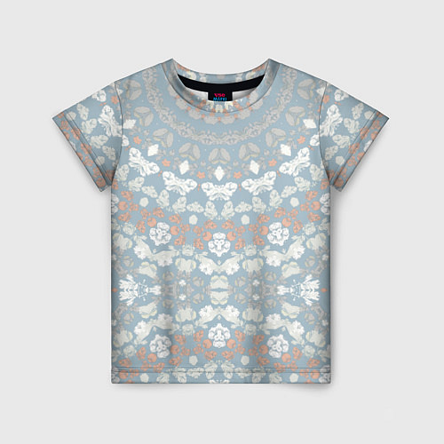 Детская футболка Коралловый и серо-голубой, мандала / 3D-принт – фото 1