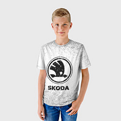 Футболка детская Skoda с потертостями на светлом фоне, цвет: 3D-принт — фото 2