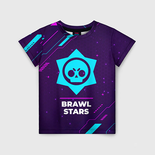 Детская футболка Символ Brawl Stars в неоновых цветах на темном фон / 3D-принт – фото 1
