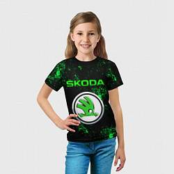 Футболка детская SKODA - ЗЕЛЕНЫЕ БРЫЗГИ, цвет: 3D-принт — фото 2