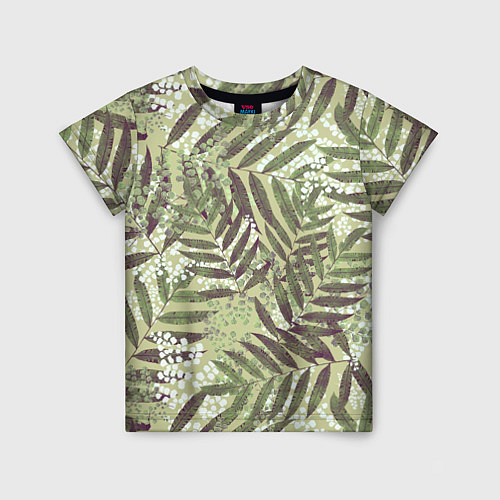 Детская футболка Зелёные и Белые Листья Джунглей / 3D-принт – фото 1