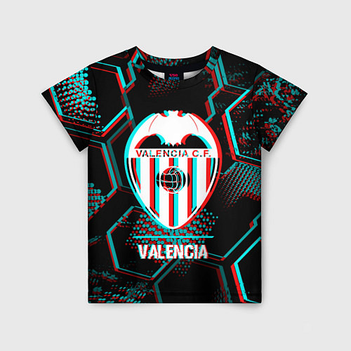 Детская футболка Valencia FC в стиле glitch на темном фоне / 3D-принт – фото 1