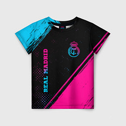 Детская футболка Real Madrid - neon gradient: символ и надпись верт