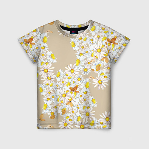 Детская футболка Букет Нарисованных Цветущих Ромашек / 3D-принт – фото 1