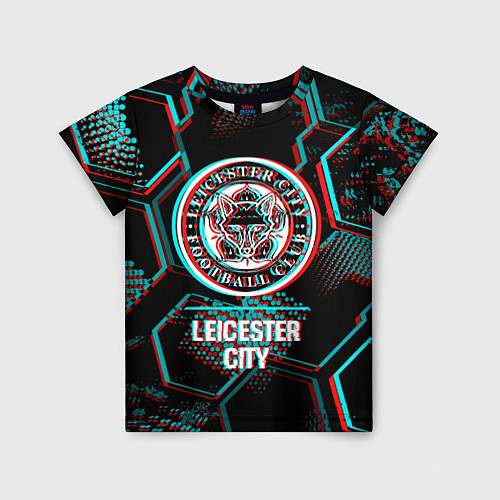 Детская футболка Leicester City FC в стиле glitch на темном фоне / 3D-принт – фото 1