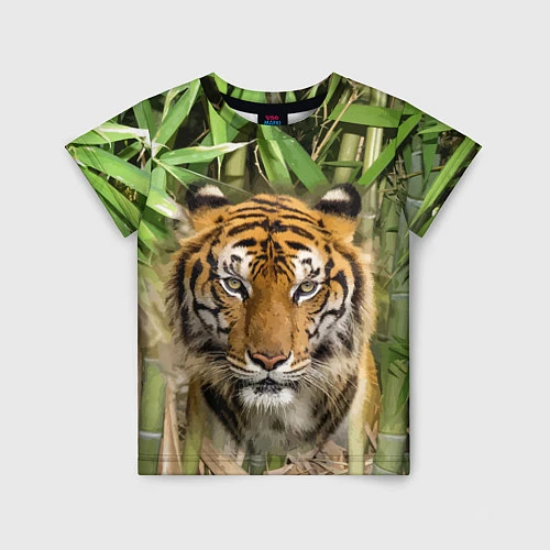 Детская футболка Матёрый тигр в зарослях бамбука / 3D-принт – фото 1