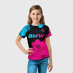 Футболка детская BMW - neon gradient: символ сверху, цвет: 3D-принт — фото 2