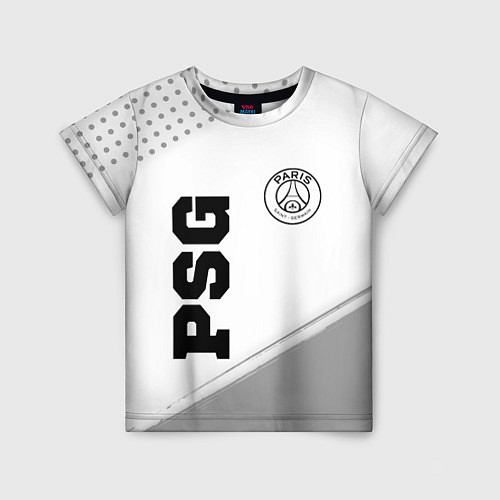 Детская футболка PSG sport на светлом фоне: символ и надпись вертик / 3D-принт – фото 1