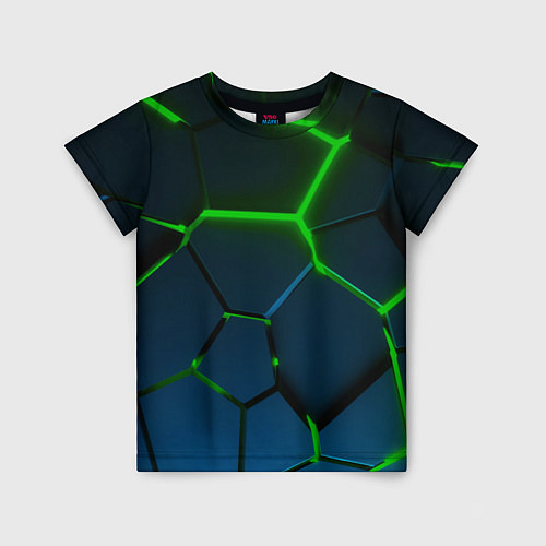 Детская футболка Разлом зеленых неоновых плит - геометрия / 3D-принт – фото 1