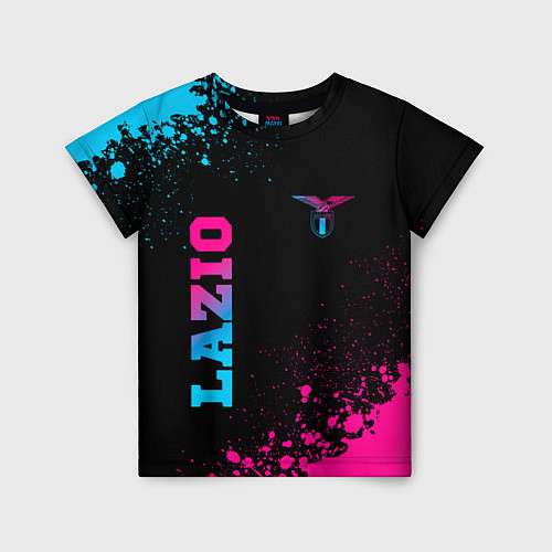 Детская футболка Lazio - neon gradient: символ и надпись вертикальн / 3D-принт – фото 1