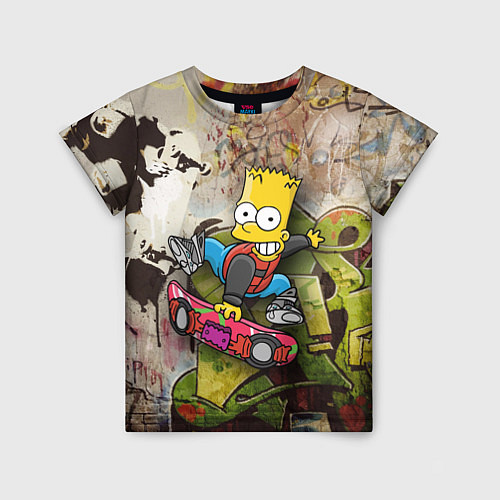 Детская футболка Скейтбордист Барт Симпсон на фоне граффити / 3D-принт – фото 1