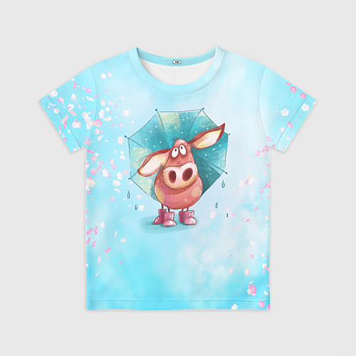 Детская футболка Свинка под зонтиком в дождь / 3D-принт – фото 1