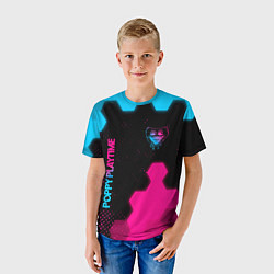 Футболка детская Poppy Playtime - neon gradient: символ и надпись в, цвет: 3D-принт — фото 2