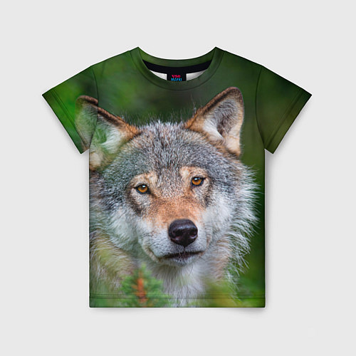 Детская футболка Волк на фоне зелени / 3D-принт – фото 1