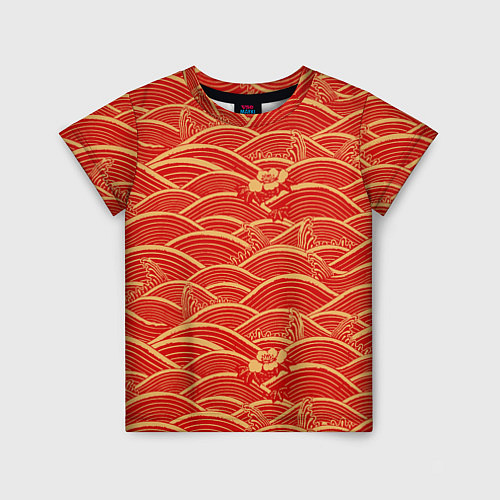 Детская футболка Китайская иллюстрация волн / 3D-принт – фото 1