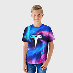 Футболка детская Tesla неоновый космос, цвет: 3D-принт — фото 2