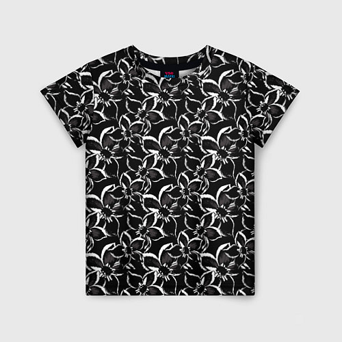 Детская футболка Черно-белый цветочный узор / 3D-принт – фото 1