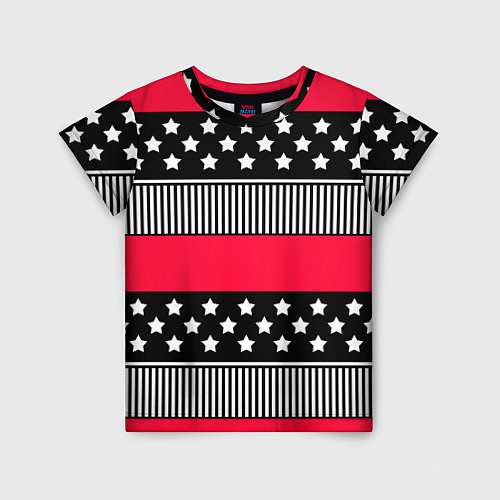 Детская футболка Red and black pattern with stripes and stars / 3D-принт – фото 1