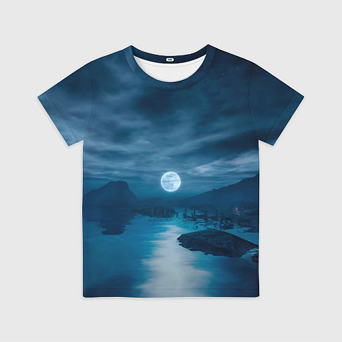 Детская футболка Пейзаж озера, берега и луны - Dear Esther / 3D-принт – фото 1