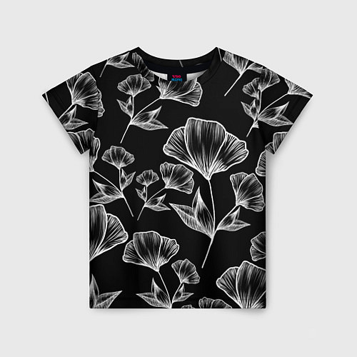 Детская футболка Графичные цветы на черном фоне / 3D-принт – фото 1