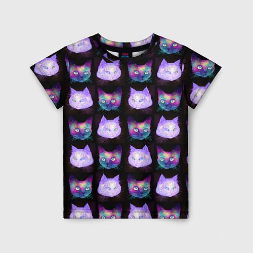 Детская футболка Неоновые кошачьи морды / 3D-принт – фото 1