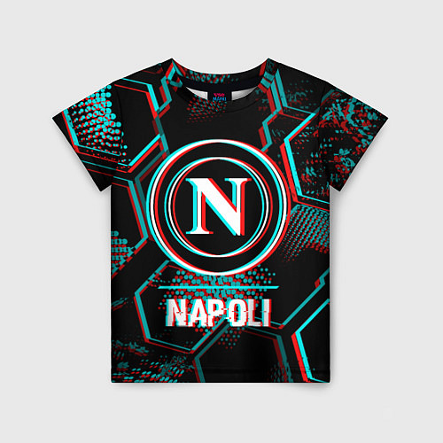 Детская футболка Napoli FC в стиле glitch на темном фоне / 3D-принт – фото 1