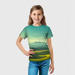 Футболка детская Зелёная долина, пейзаж, цвет: 3D-принт — фото 2