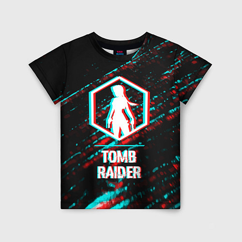 Детская футболка Tomb Raider в стиле glitch и баги графики на темно / 3D-принт – фото 1