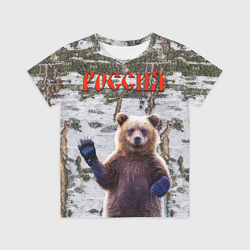 Детская футболка Российский медведь на фоне берёзы / 3D-принт – фото 1
