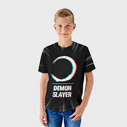 Футболка детская Символ Demon Slayer в стиле glitch на темном фоне, цвет: 3D-принт — фото 2