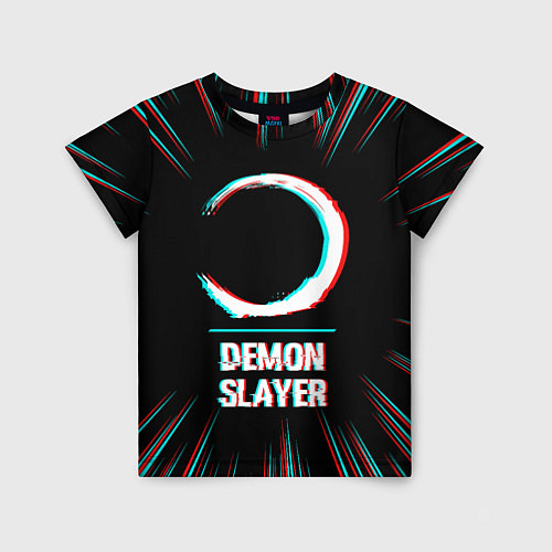 Детская футболка Символ Demon Slayer в стиле glitch на темном фоне / 3D-принт – фото 1