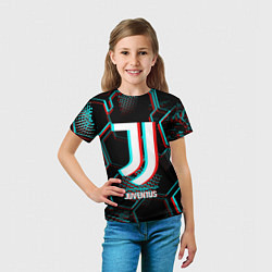 Футболка детская Juventus FC в стиле glitch на темном фоне, цвет: 3D-принт — фото 2