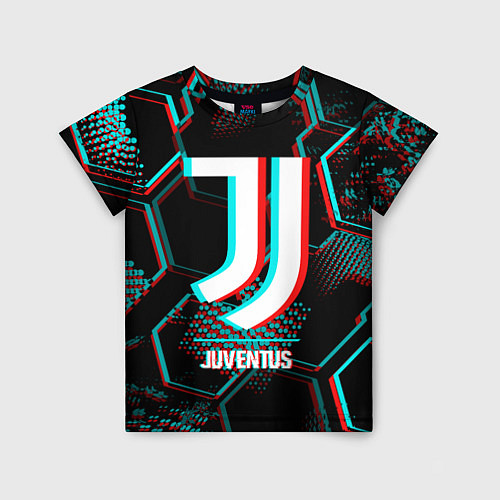 Детская футболка Juventus FC в стиле glitch на темном фоне / 3D-принт – фото 1